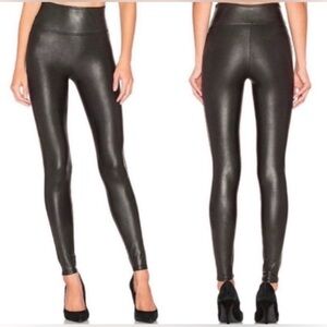 SPANX BLACK FAUX LEATHER LEGGINGS LIKE NEW L BLACK SLIMMING SLEEK CONTROL